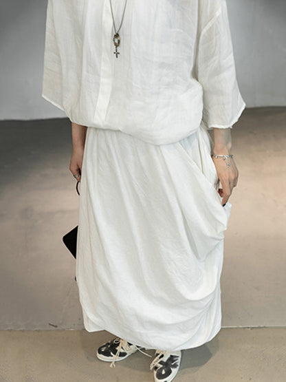 Casual Ramie Cotton Asymmetric Solid Color Irregular Tiered Loose Skirts