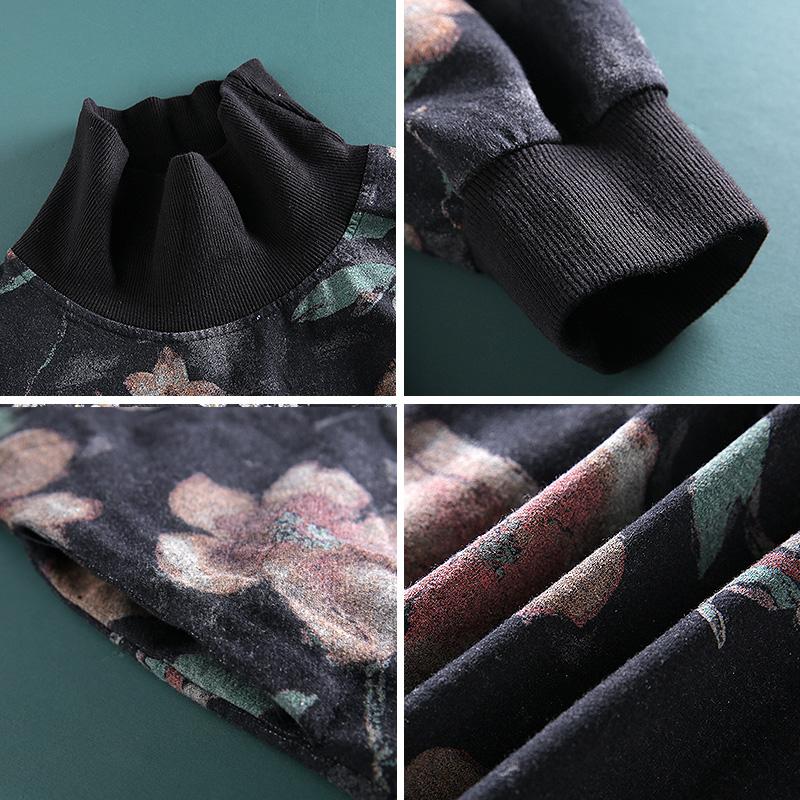 Buykud Casual Flower Print Turtleneck Pullover Sweatshirt