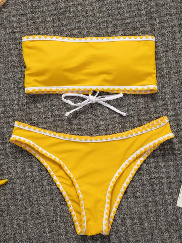 Solid Color Strapless Split Bikini Swimsuit