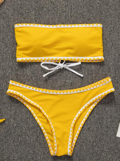 Solid Color Strapless Split Bikini Swimsuit