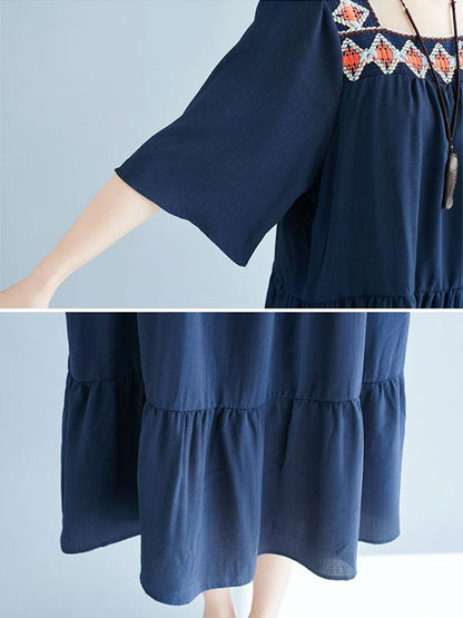2019 Summer New Loose Embroidery Falbala Dress