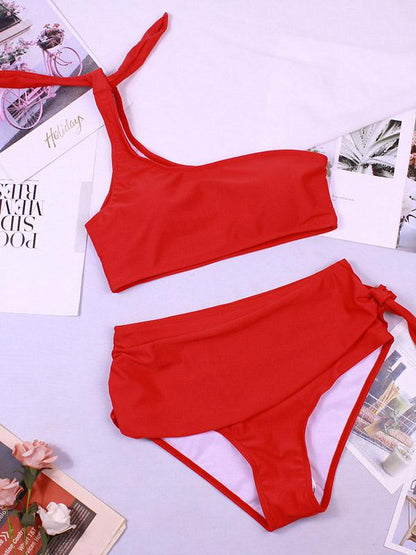 Single Shoulder Plain Bikinis Swimwear