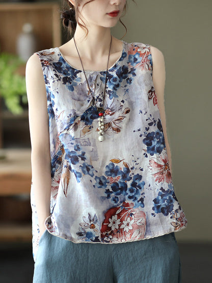 Original Floral Sleeveless Round-Neck Vest Tops