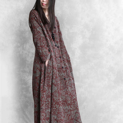 Buykud Retro Plant Printed Casual Loose Dress
