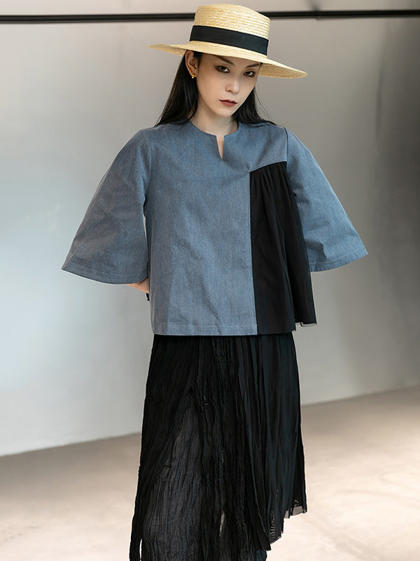 Urban Denim Split-Joint Flared Sleeves T-Shirt