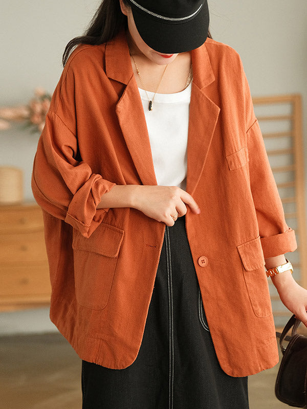 Simple Solid Color Notched Collar Batwing Sleeve Outerwear