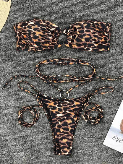 Leopard Lace-up Bikini Swimsuit
