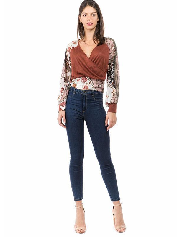 V-Neck Printed Sexy Irregular Fashion Blouse