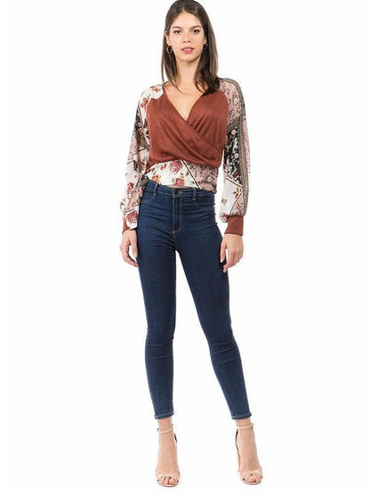 V-Neck Printed Sexy Irregular Fashion Blouse