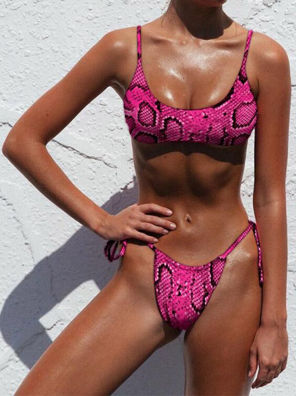 Sexy Lace Up Leopard Bikini Swimsuit