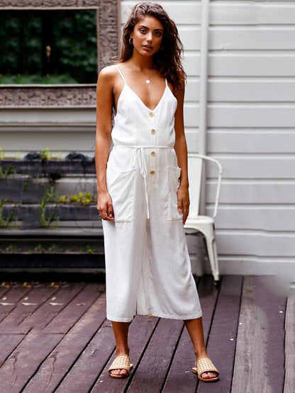 Striped Split-joint Wide Leg Sleeveless Jumpsuits