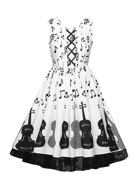 Round-Neck Sleeveless Note Bandage Midi Dress