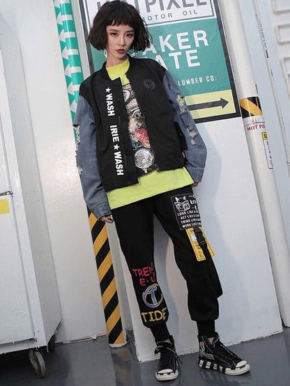 Hip-hop Split-joint Shredded Street Jeans Jacket