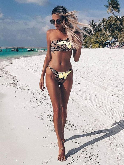 Single Shoulder Leopard Bikini Set