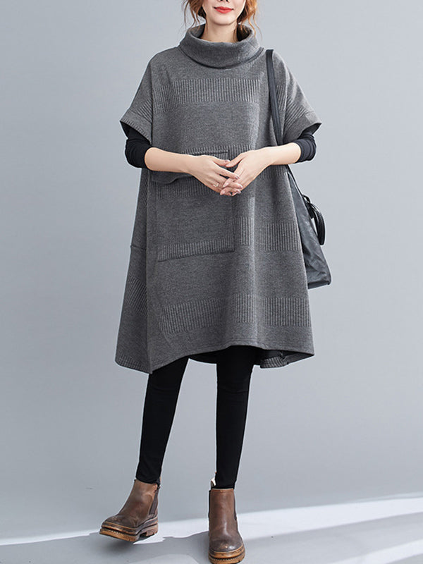 Urban Solid Color Half Sleeves High-Neck Knitting Midi Dress