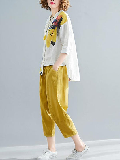 Oversize Printed Shirt + Solid Wide Leg Pants