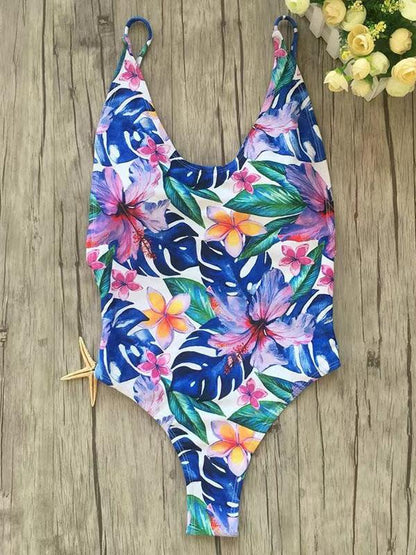 Digital Printed Backless One-piece Swimsuit