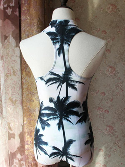 Coconut Tree Sleeveless One-piece Swimwear
