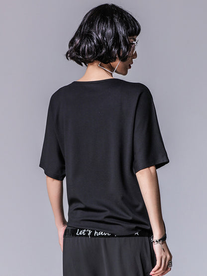 Asymmetrical Loose Round-Neck Modal And Chiffon T-Shirts Tops