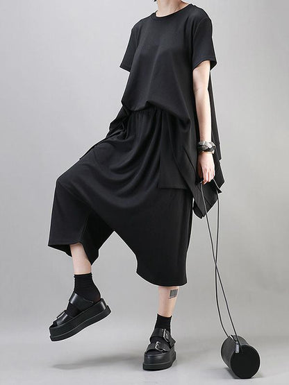 Simple Black Large Pockets Harem Pants