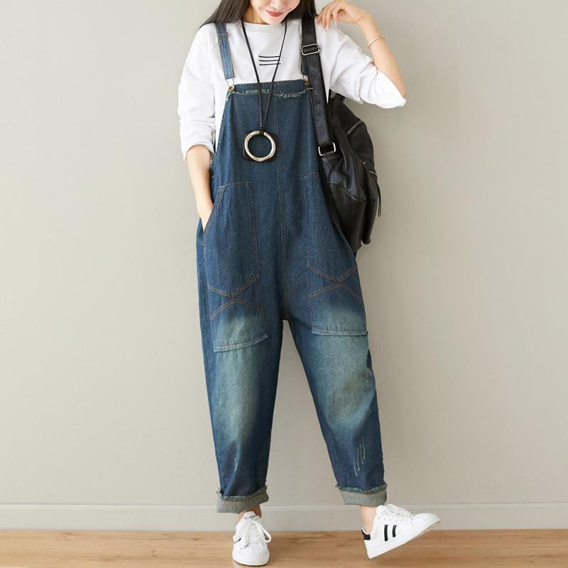 Buykud Natural Burrs Solid Color Casual Loose Jumpsuit