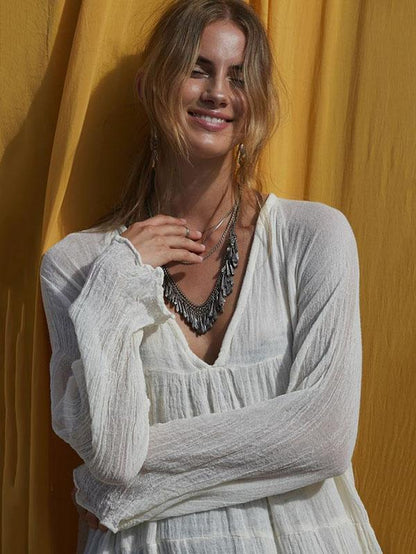 Bohemia Solid Long Sleeve Maxi Dress