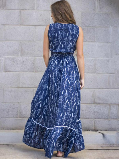 Asymmetric Belted Deep V-neck Maxi Dress