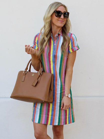 Striped Lapel Mini Shirtdress