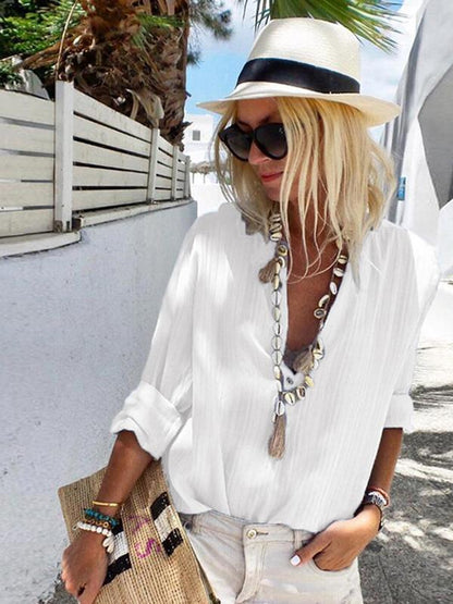 Long Sleeve V Neck Bohemia T-Shirt Tops