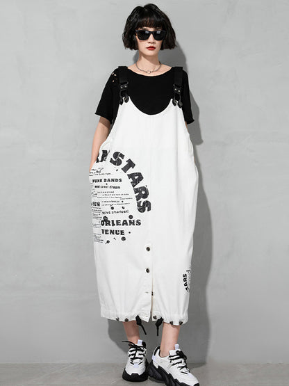 Casual Loose Letter Printed Drawstring Midi Dress