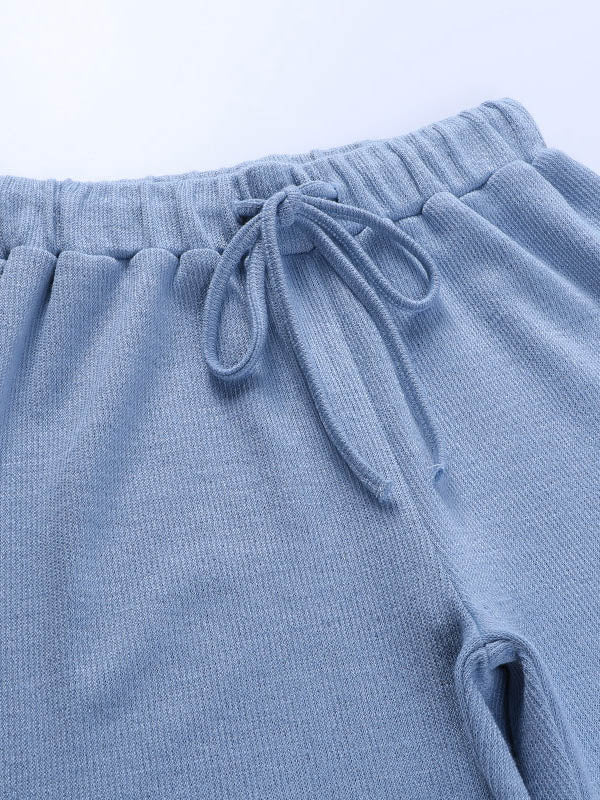 Simple Casual Solid Color Knitted Hoodies+Knitted Elasticity Wide Leg Pants 2 Pieces Set