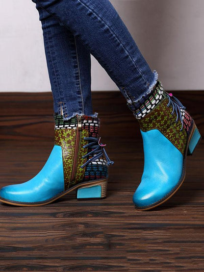 Bohemia Knitting Leather Booties