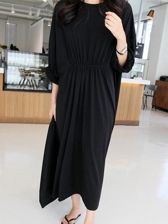 Leisure Plus Size Loose Solid Midi Dresses