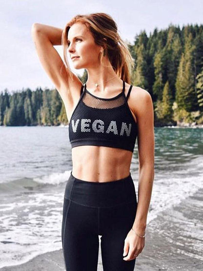 Mesh Letter Printed Sports Bra