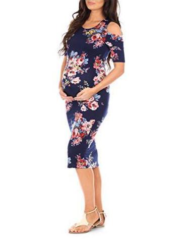 Maternity Printed Cold Shoulder Round-neck Midi Dress