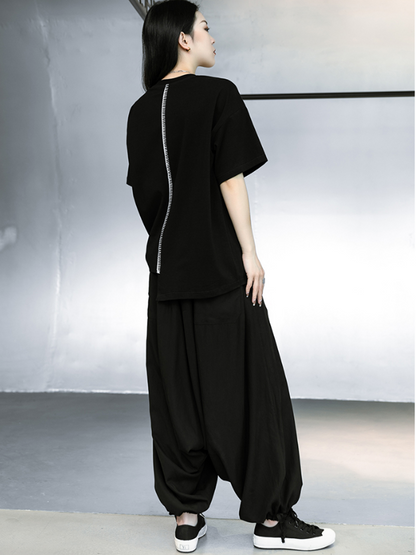 Original Loose Black Elastics Drawstring Tie Low Crotch Knickerbockers