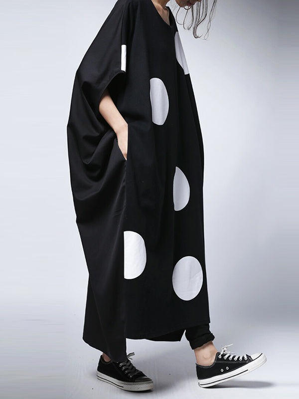 Original Loose Polka-Dot Round-Neck Batwing Sleeves Maxi Dress
