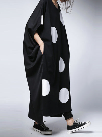 Original Loose Polka-Dot Round-Neck Batwing Sleeves Maxi Dress