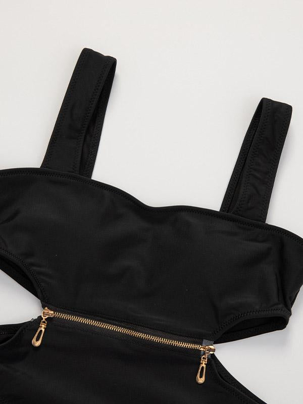 Zipper Hollow One-Piece Swimwear