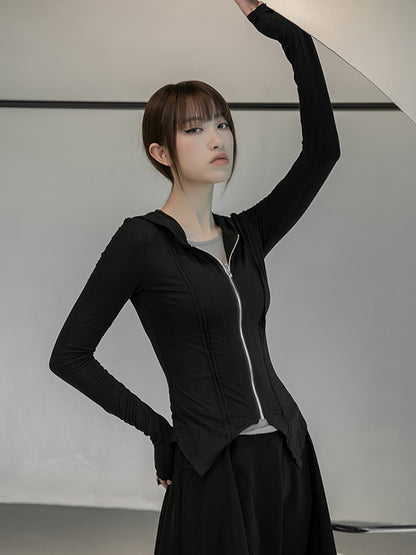 Simple Solid Color Hooded Long Sleeves Zipper Outerwear
