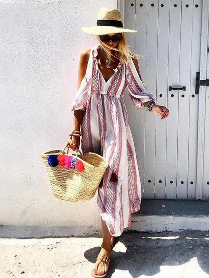 Printed V-neck Half Sleeve Maxi Dress