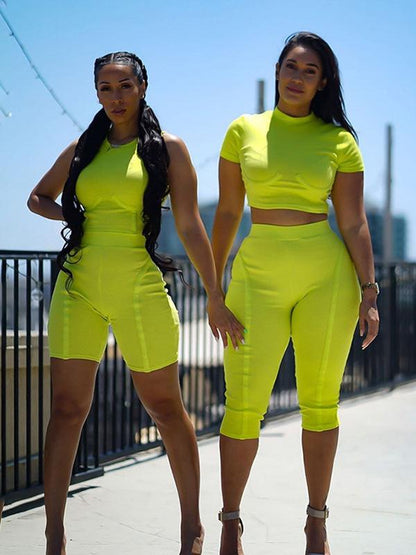 Solid Sleeveless Skinny Leg Sports Suit