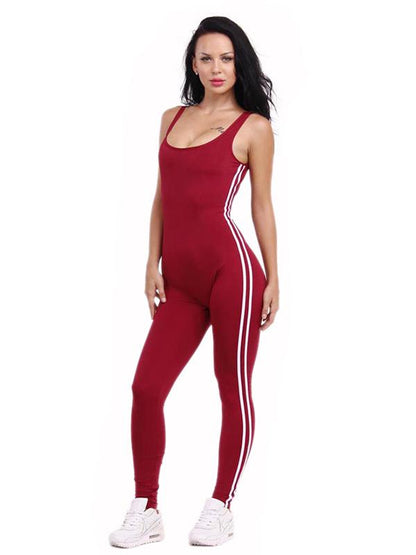 Striped Backless Athletic Jumpsuits