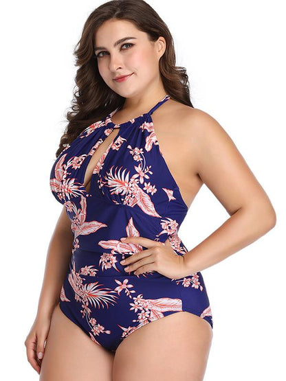 Halter-neck Printed Plus Size Swimwear