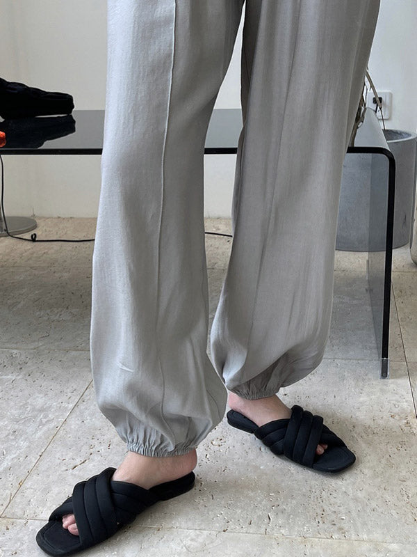 Casual Loose Pleated Elastics High Waisted Pants