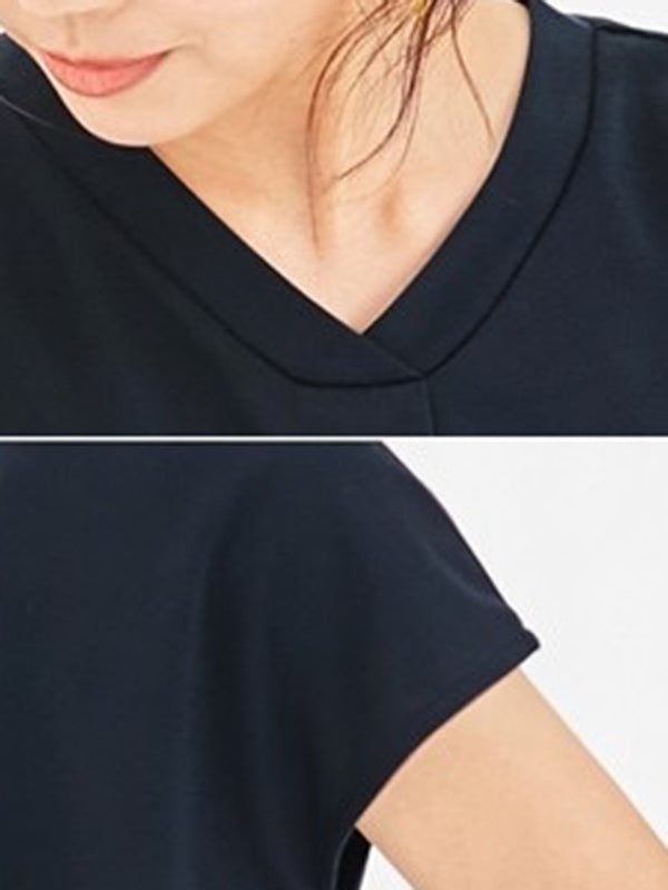 Simple Solid Color Pleated Round-Neck Short Sleeves T-Shirt