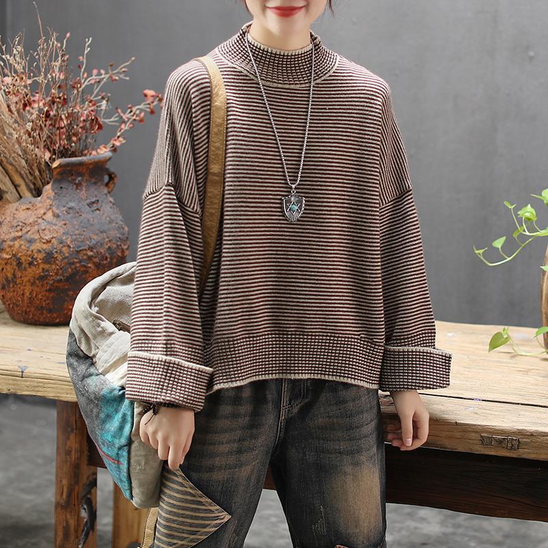 Half Turtleneck Striped Pullover Casual Sweater