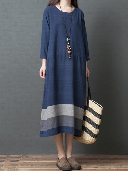 Ramie Cotton Loose Plus Size Midi Dresses