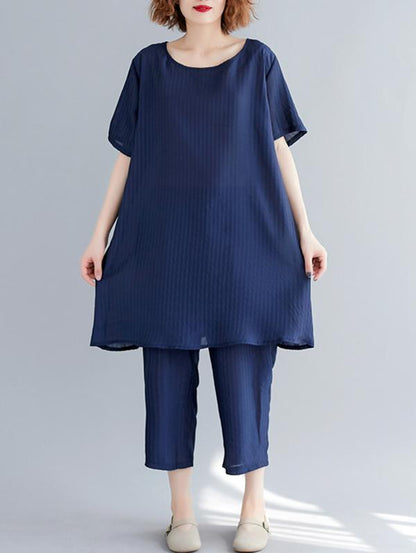 Solid T-Shirt + Straight Leg Pants Suit