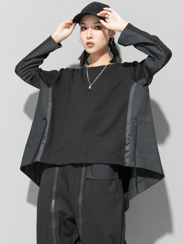 Simple Irregularity Round-Neck T-Shirts Tops